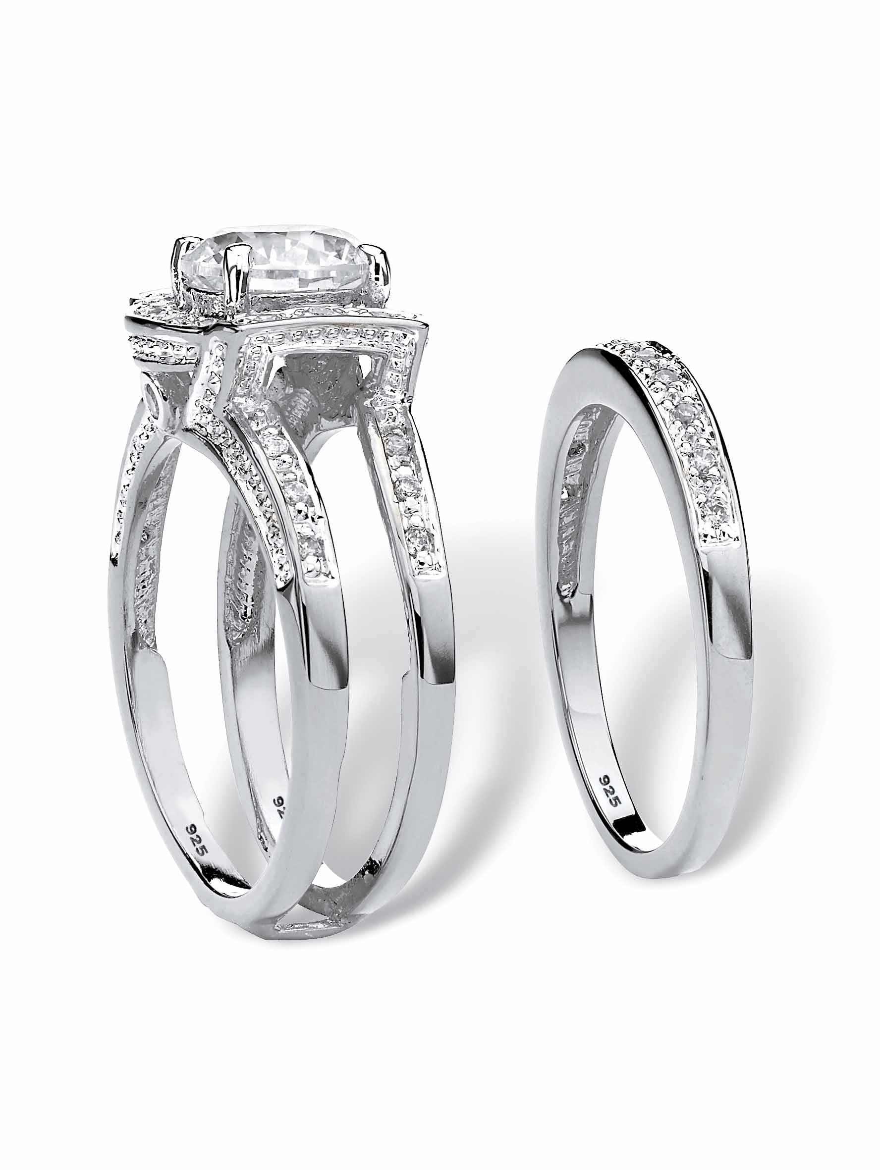 PalmBeach Jewelry Round Cubic Zirconia Channel-Set 2-Piece Jacket Bridal Set 2.37 TCW 18k Gold-Plated or Platinum-Plated Silver.