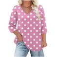 thumbnail image 2 of HOMBOM V Neck Women Blouses Pink 3/4 Sleeve Blouse Fashion Polka Dot Casual Top, 2 of 6