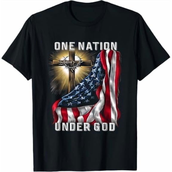 Greenink One Nation Under God Flag 4th of July Patriotic Christian T-Shirt USA American Flag Shirt Independence Day Freedom Tee