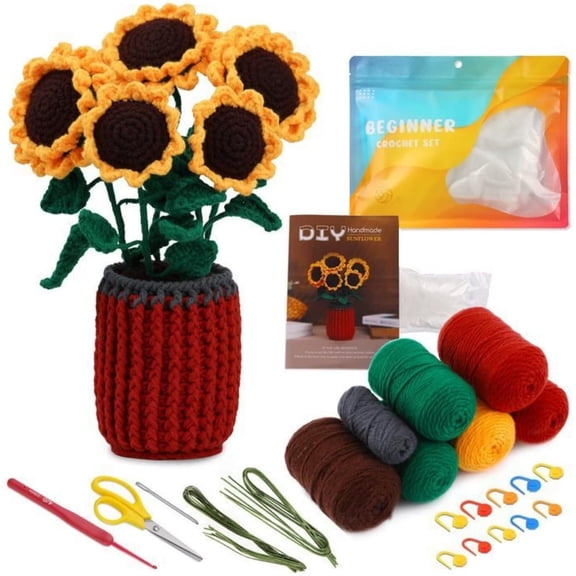 Beginner Sunflower Crochet Kit, Complete Crochet Starter Kit with Yarn, Crochet Hook & Craft Accessories, DIY Handmade Flower Crochet Set for Adults Teens Beginners, Unique Gift for Women