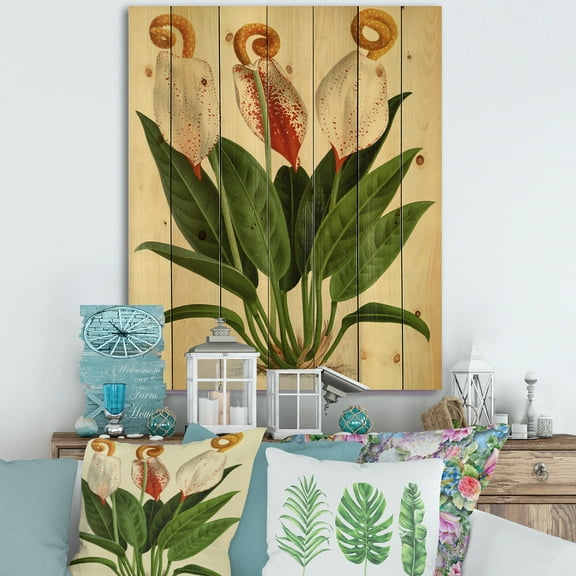 Designart 'Retro Wildflowers' Farmhouse Print on Natural Pine Wood