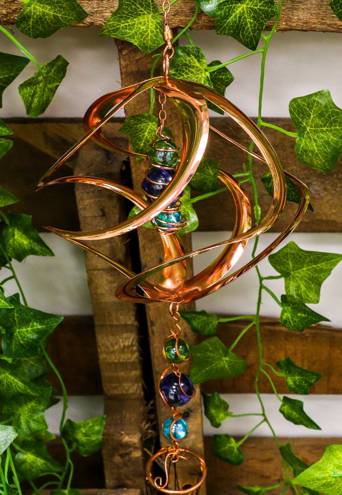 Ebros Caterpillar In Spiral Copper Metal Wind Chime With Colorful Marbles 31"L