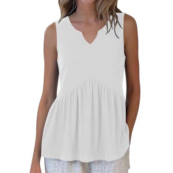BUIGTTKLOP Tank Tops for Women Summer Babydoll Tops V Neck Sleeveless Shirts Dressy Casual Blouses Beach Vacation Clothes