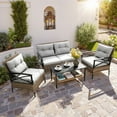 thumbnail image 2 of enyopro 4-Piece Outdoor Sectional Sofa Set, PE Rattan Conversation Set with Arm Chairs, Tea Table and Cushions, All-Weather Cushioned Sofa Furniture Set for Backyard Patio Porch Garden Poolside, K3050, 2 of 8