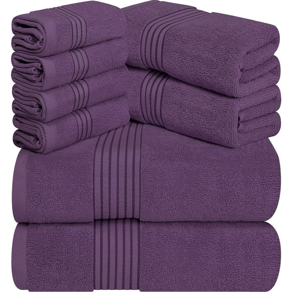 Juego de toallas Utopia Towels, 8 piezas, 100% algodón hilado en anillos, color ciruela