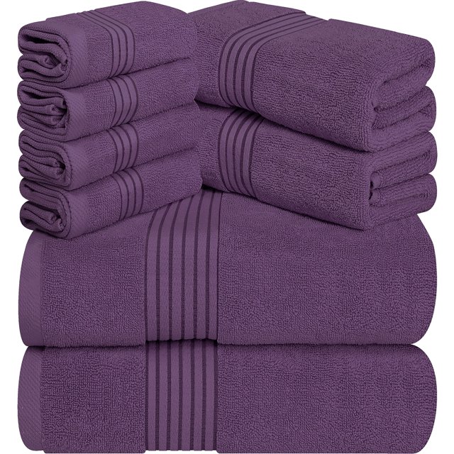 Juego de toallas Utopia Towels, 8 piezas, 100% algodón hilado en anillos, color ciruela