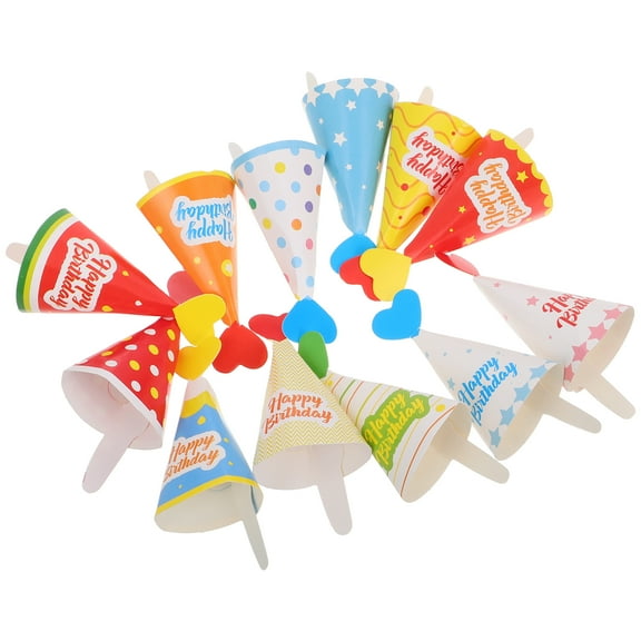OUNONA 36pcs Mini Birthday Cake Toppers with Cute Insert for Party Hat Decorations Multi
