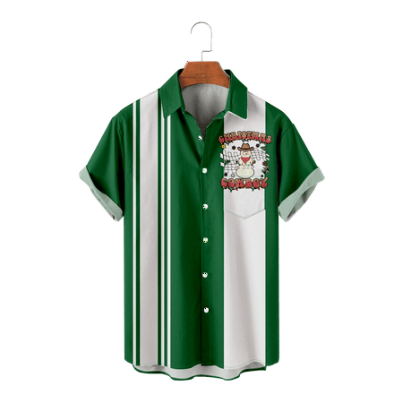 

MLSUN Unisex Youth Christmas Shirt Short Sleeve Button Down Regular Fit Cotton T-Shirts Retro Clothes Size 100-170/XXS-8XL