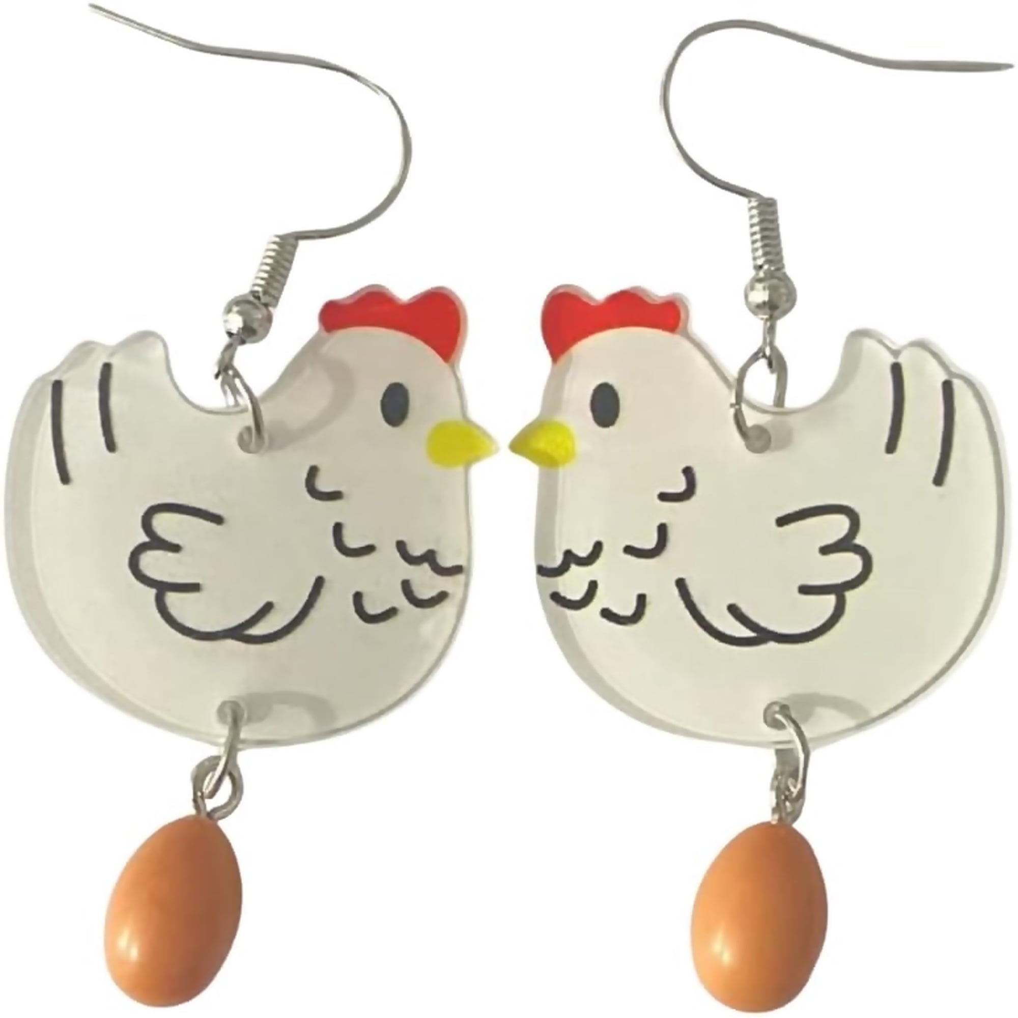 Zephyriana Acrylic Funny Cartoon Chicken and Egg Dangle Earrings Unique Weird Hen Lay Egg Earrings Holiday Party Jewelry
