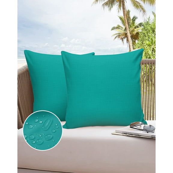 Outdoor Throw Pillow Cover Minimalism Solid Color Modern Art Waterproof Cushion Covers 2 Pack Pure Teal Aquamarine Green Pillow Cases Home Decoration for Patio Garden Couch Sofa