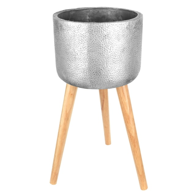 ArtMaison Canada, Grand Vase en Argent avec Support, 12.5x27.5 Pouces / Grand Vase Moderne Rond Abstrait Neutre