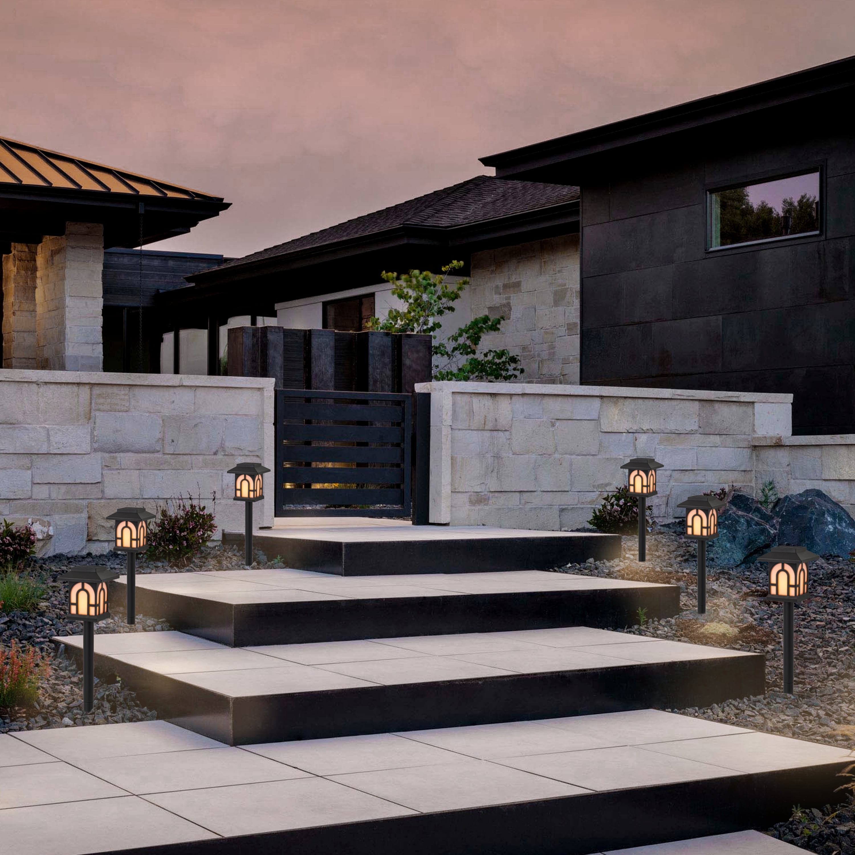 C Cattleya 6-Pack Black Solar Flickering Flame LED Outdoor Path Lights for Landscape,Walkway,Garden