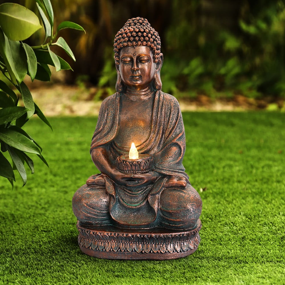 Garden Water Feature Fountain Buddha Zen LED Indoor Outdoor Statues Ornament 