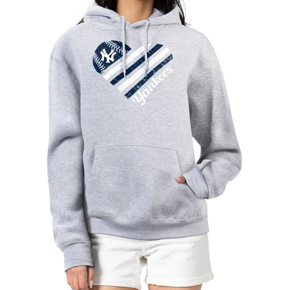Women's G-III 4Her by Carl Banks Heather Gray New York Yankees Heart Fleece Pullover Hoodie
