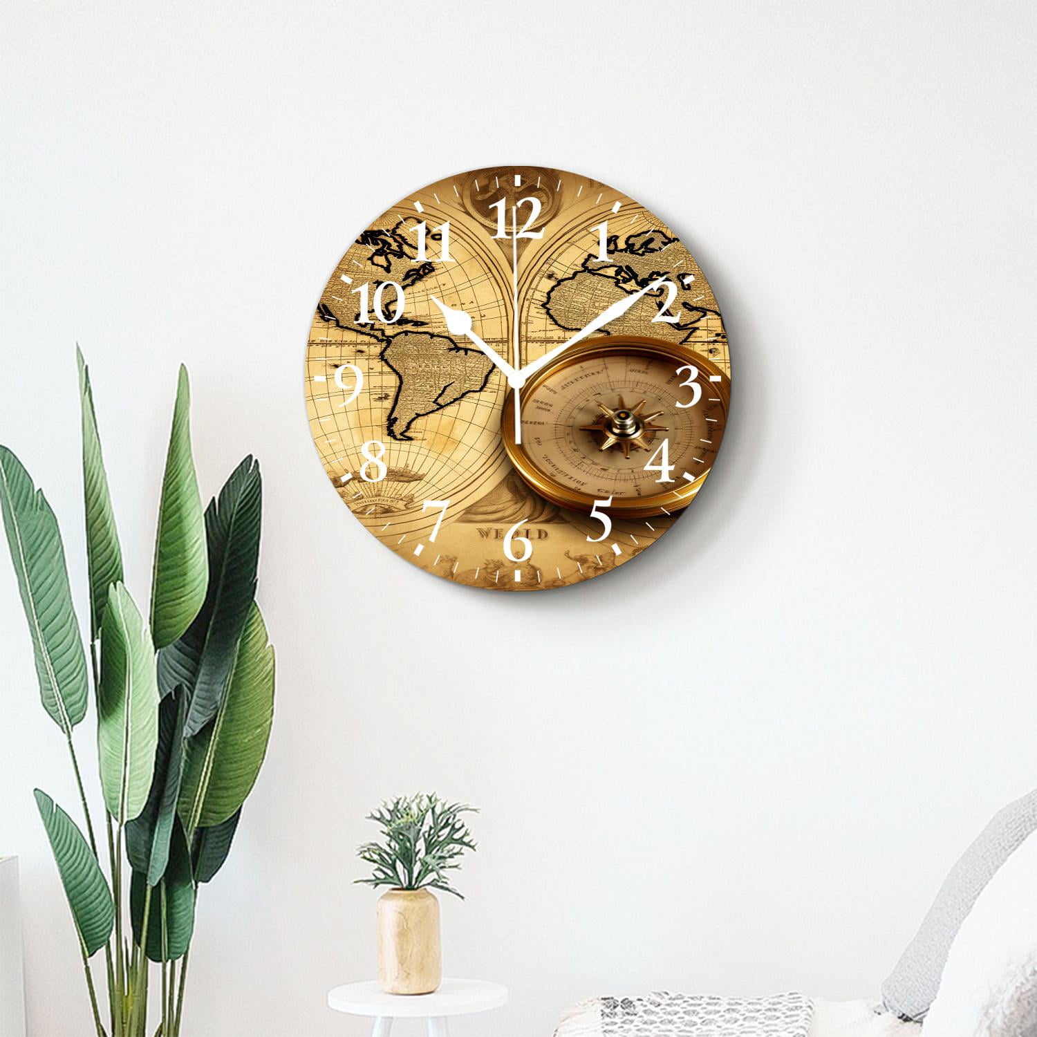 12 Inch Wall Clock Battery Operated Silent Clock Decorative for Office, Kitchen, Outdoor, Living Room，Accurate Map Cute