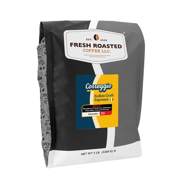 Fresh Roasted Coffee, Correggio Italian Craft Coffee, Med-Dark Roast, Whole Bean, 80 oz 5 lbs