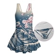 thumbnail image 5 of Xixirimido Sea Waves Cherry Blossom Print Girls Swimsuits One Piece Sleeveless Swimwear with Skirt Modest Bathing Suit with Built-in Shorts Beach Vacation Swim Dress, 3-4 Years, 5 of 7
