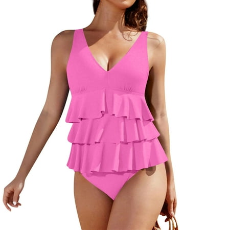 Biziza One Piece Swimsuit for Women Solid Color Trendy Ruffled Pink with Built in Bra Padded Basic 2025 Tummy Control Swimsuits Ruffle Mock Turtleneck Spandex Bathing Suits