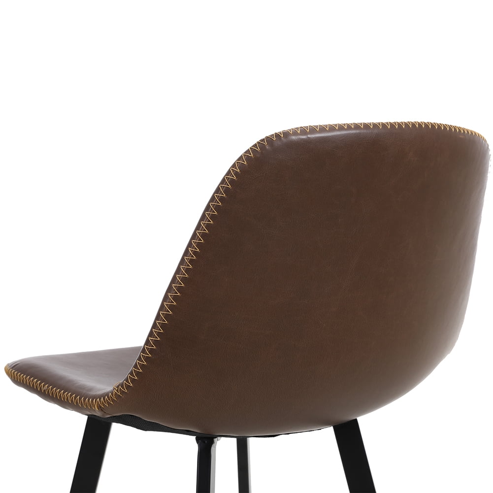 Kepooman 2 Pieces 35.8"H Wrought Iron Bar Stool,Industrial PU Leather Armless Counter Chairs - Dark Brown