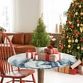 thumbnail image 5 of Round Table Cloth with Elastic Fitted Edged, Christmas Snowman Xmas Tree Waterproof Tablecloth for 55"-60" Tables Winter Snowflake Scenery Wipeable Indoor Table Cover for Kitchen Picnic Camping, 5 of 9