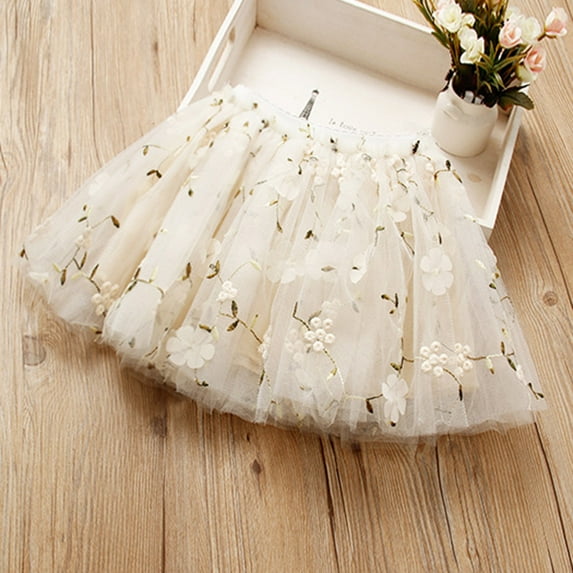 XEGLSBU Toddler Tutu Skirt 2T Baby Girls Soft Fluffy Tutu Skirt Toddler Party Girl Mesh Tutu Flower Embroidered Costome Dance Princess Skirt Beige Size 12-18 Months