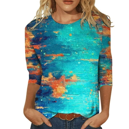 

3/4 Sleeve Shirts for Women Round Neck Loose Pullover Tunic Tops Comfort Slim Fit Trendy Shirt Fashion Long Sleeve Comfy Tunic Blouse Top for Ladies