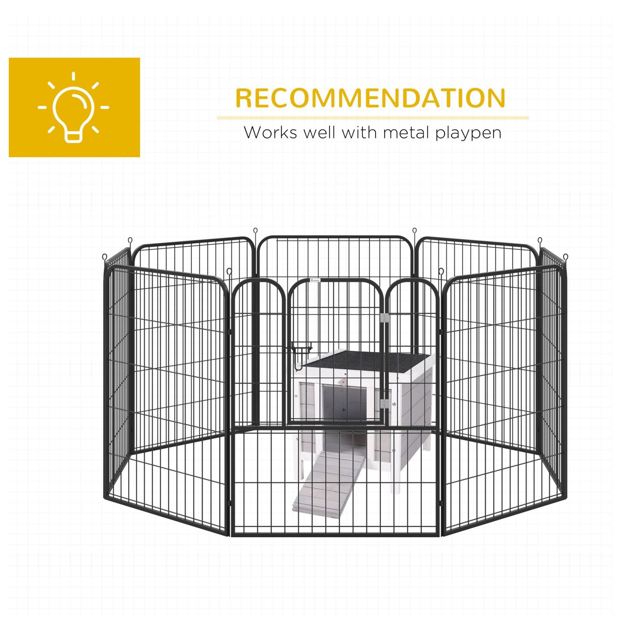Rabbit Pen, Outdoor Wooden Rabbit Hutch Bunny Guinea Pig Cage with Waterproof Roof Gray