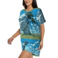 thumbnail image 2 of Susaid Cracked Earth Head Tree Print Women's Pajama Set, Button-Up Sleepwear with Elastic Waist Shorts, Perfect for Lounging, Yoga, Beach, and Casual Wear-4X-Large, 2 of 7