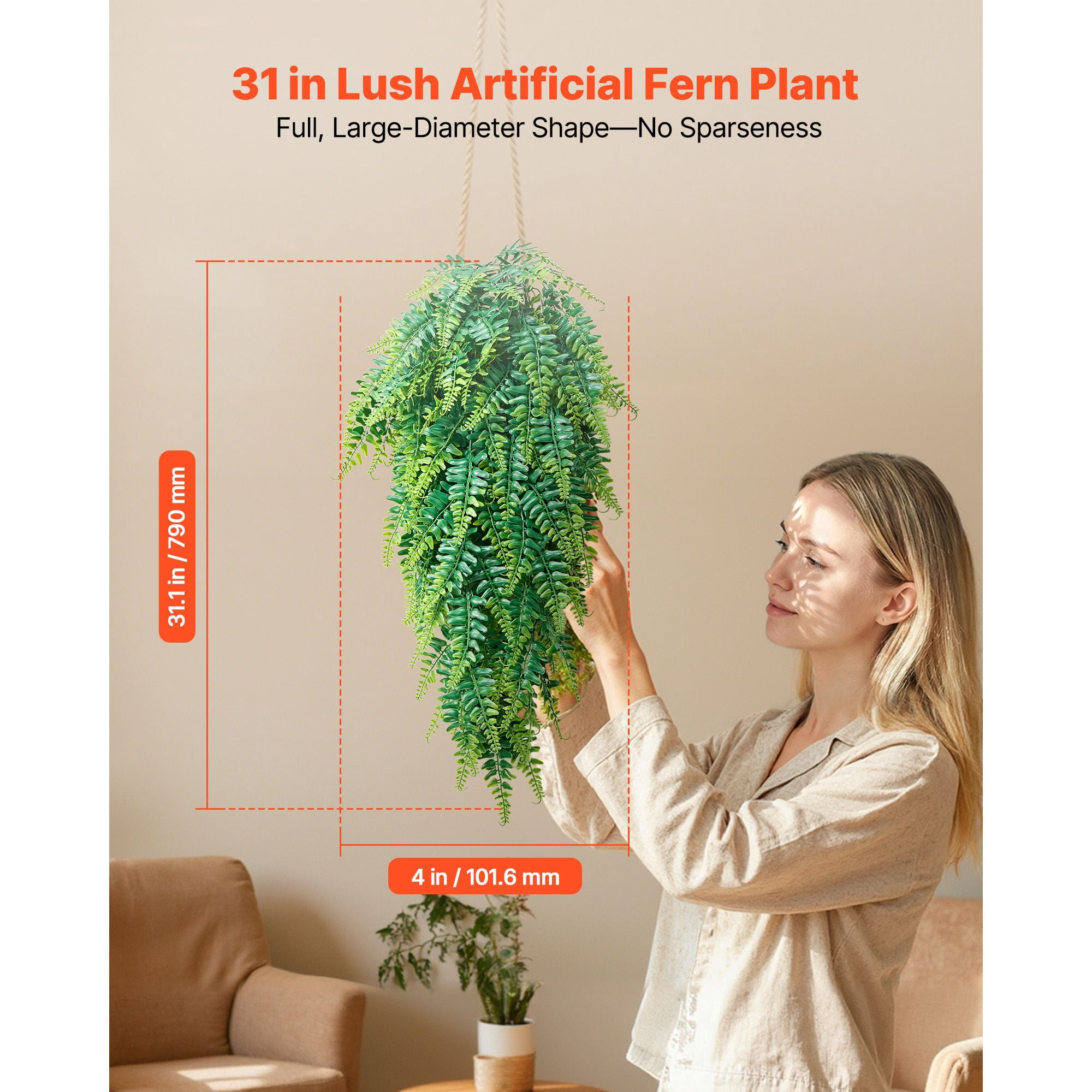 Artificial Fern 12-Pack 4x32 Inch Lifelike Silk and PE Plant Dense Foliage Weather-Proof LDPE Branches Low Maintenance for Indoor Outdoor Decor