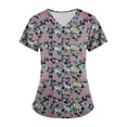 thumbnail image 6 of WTOBBY Plus Size Women's Short Sleeve Printed Scrubs Set, V-Neck with Pockets, Animal Floral Design, 2-Piece Nursing Uniform, Medical Workwear for Healthcare Workers,Gray 3XL, 6 of 6