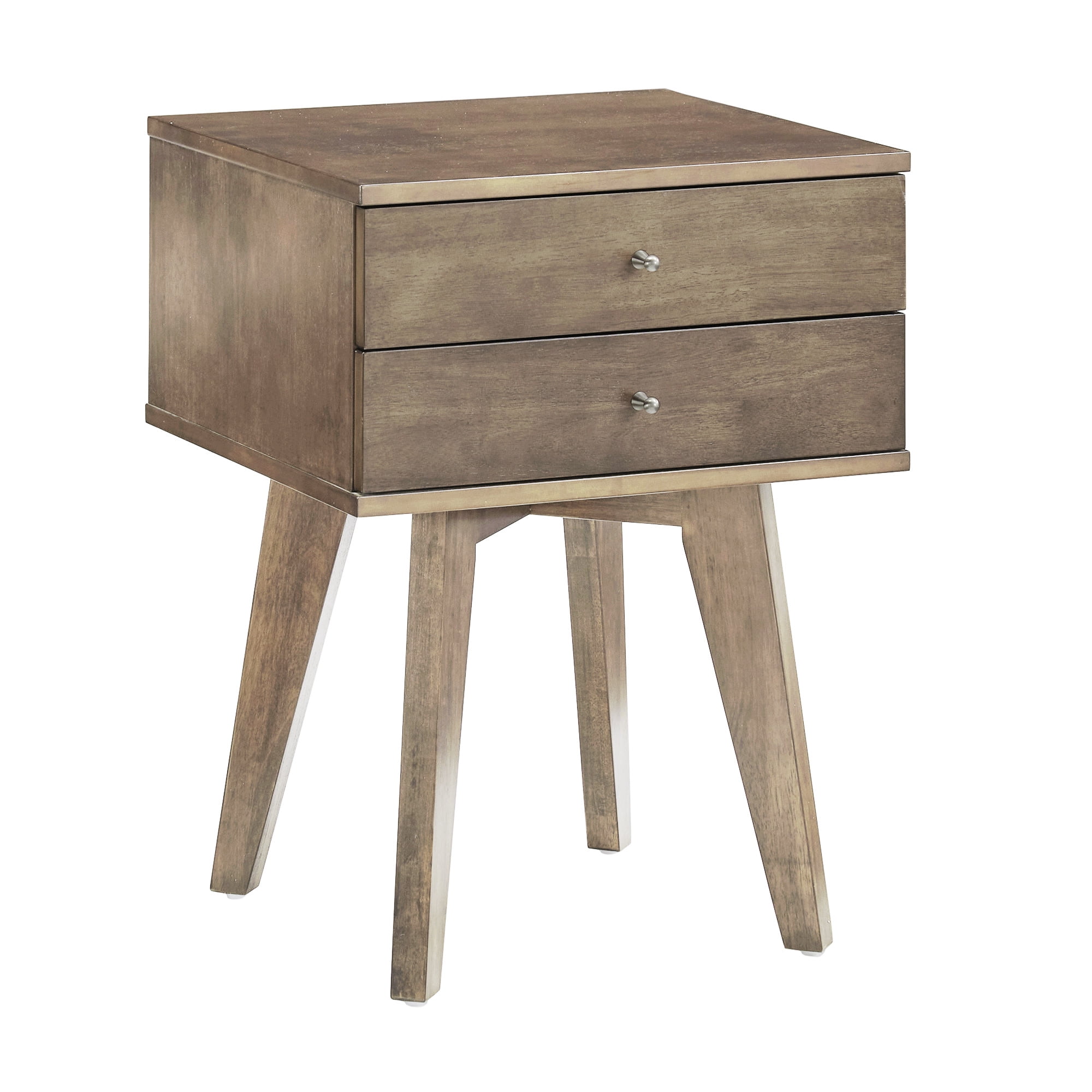 Weston Home Galton Rectangular 2-Drawer Wood Nightstand, Light Charcoal Grey Finish