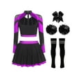 thumbnail image 2 of iiniim Womens Cheerleading Costume Uniform Long Sleeve Crop Top with Pleated Skirt Accessories Purple B XL, 2 of 7
