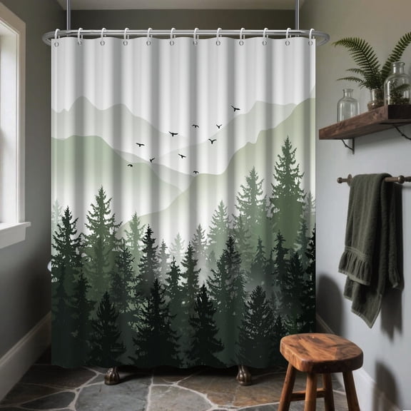 Pine Trees Shower Curtain Trees Forest Green Bathroom Curtains,72x72