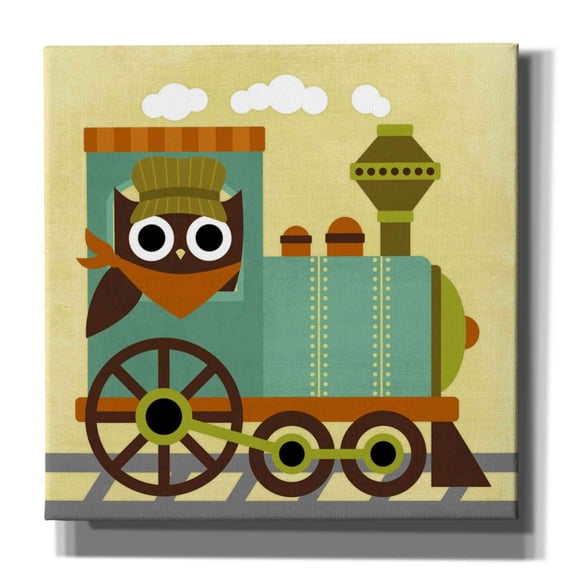 Epic Graffiti 'Owl Train Conductor' by Nancy Lee, Canvas Wall Art, 37"x37"