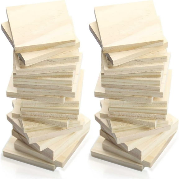 30PCS Wooden Squares for Crafts, 1/4 Inch Thick Wooden Blocks, Natural Blank Square Blocks Unfinished Wood Blocks for DIY Crafts, Engraving, Wood Burning, Painting (3 x 3 inch)