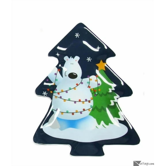 Modern Christmas Tree Shaped Polar Bear 12.5" Plastic Serving Plate, Blue White