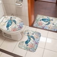 thumbnail image 4 of Teal Sea Turtle Coastal Bath Mat 3 Piece Bathroom Rug Set, Retro Ocean Summer Beach Coral Non Slip Bath Rug Contour Mat and Toilet Lid Cover, Absorbent Shower Mats Soft Bath Rugs and Mats Sets, 4 of 8