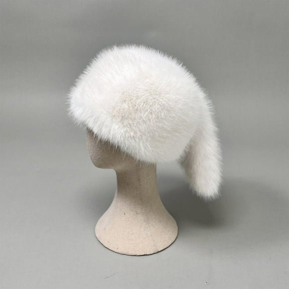 Fridja Winter Faux Fur Hat for Women Girls Trendy Solid Color Soft Comfortable Small Tail Hat Ladies Fuzzy Furry Hat Warm Fluffy Bucket Hat for Birthday, Thanksgiving, Christmas, White