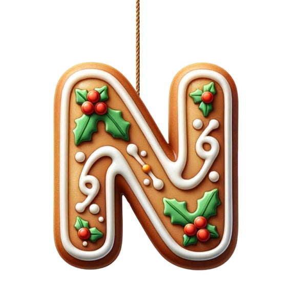 Harliver 26 Letters Christmas Tree Decoration, Gingerbread Alphabet Ornaments for Christmas Tree Candy Initial Letter Pendant with Berries Pattern, Christmas Decoration Xmas Tree Hanging Decor