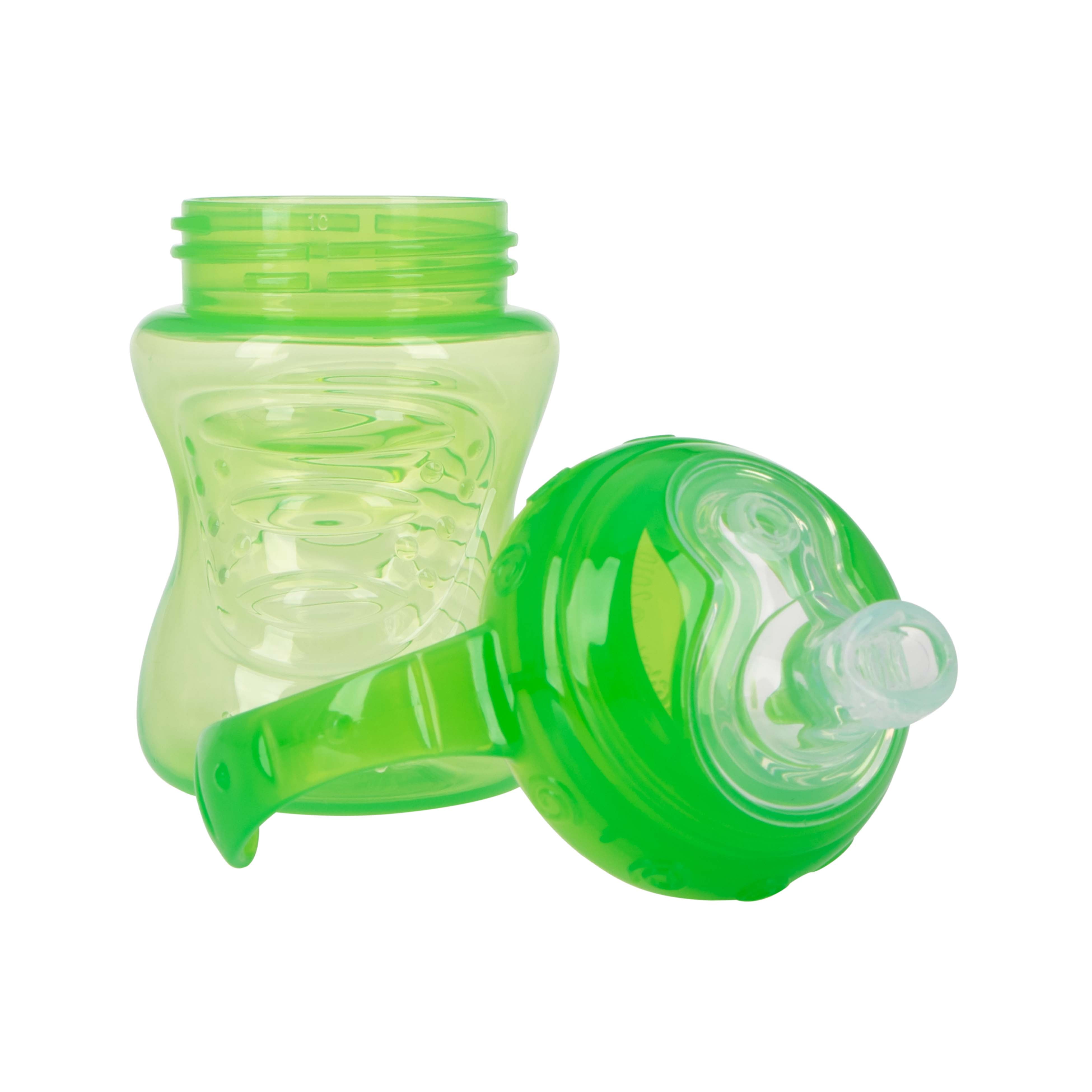 (3 pack) Nuby No-Spill Grip N' Sip Green Soft Spout Sippy Cup, 8 fl oz