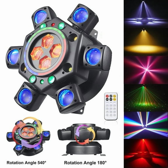 Ryhampaper 6-in-1 6 Arms Moving Head Disco Lights RGBW Laser Ball Stage Light DMX Sound Activated