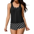 thumbnail image 1 of TaTaai 2026 Women‘s Three Piece Tankini Set Solid Color Sleeveless Top Floral Print Patchwork High Waisted Ruched Bikini Bottoms Removable Bra Cups Adjustable Straps L All Season Gift, 1 of 5