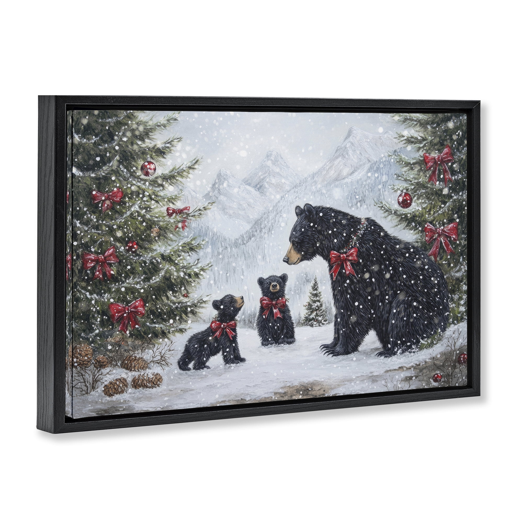 Stupell Industries Christmas Black Bears Black Framed Floater Canvas Wall Art, design by Tina LeCour
