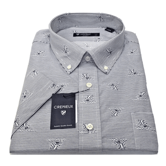 Cremiuex Classics Men's Short Sleeve Shirt, Blue Striped, 2XL