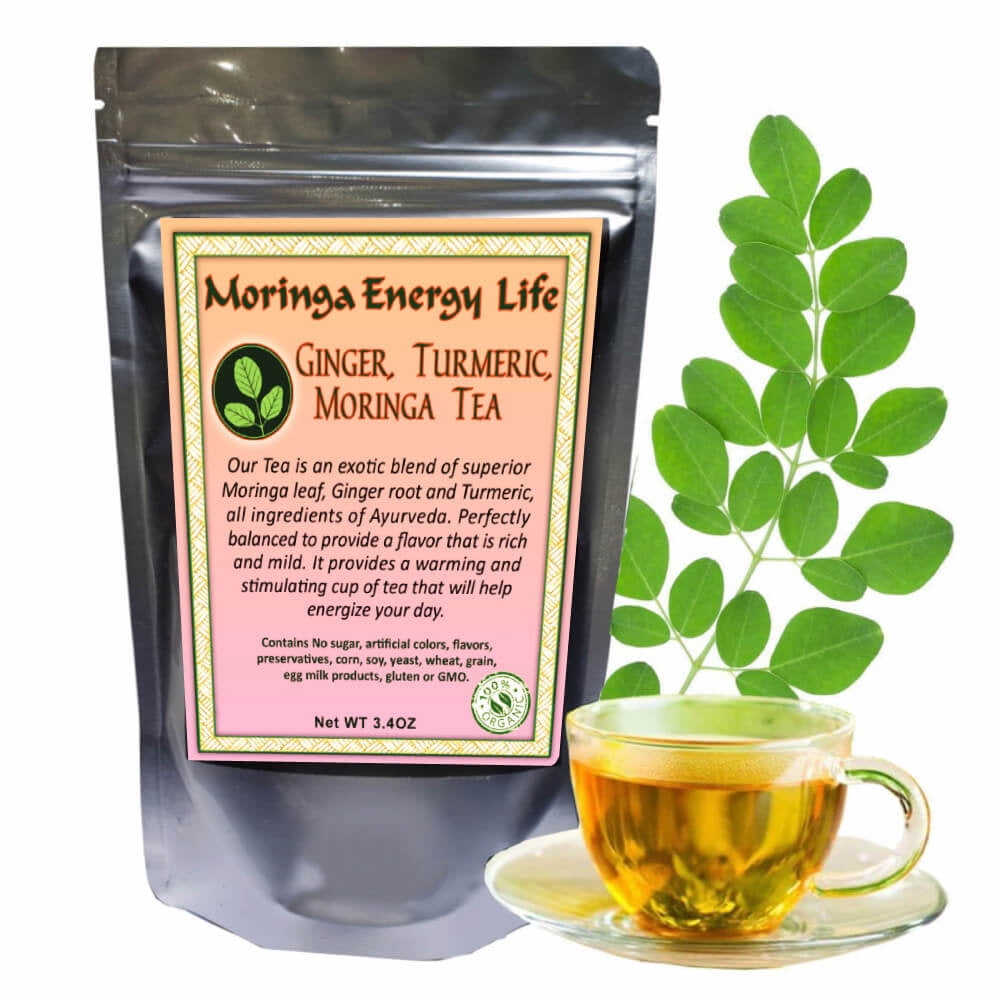 Moringa Tea Loose Leaf Ginger and Turmeric by Moringa Energy Life, 3.4
