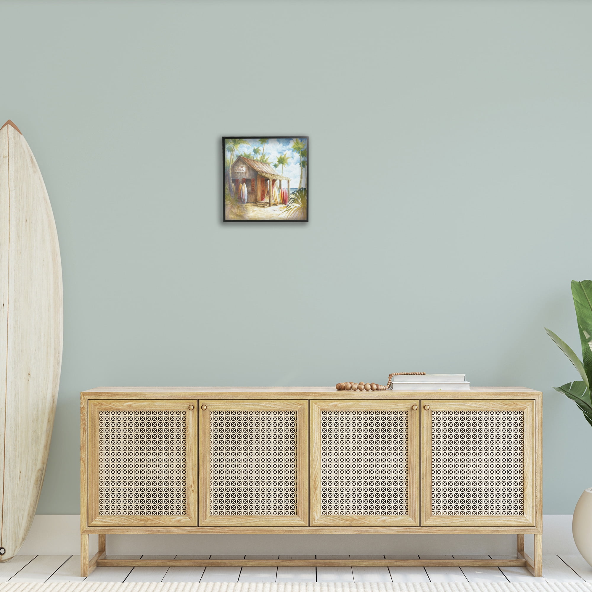 Stupell Industries Summer Surf Shack Landscape Painting Black Framed Art Print Wall Art, 17 x 17