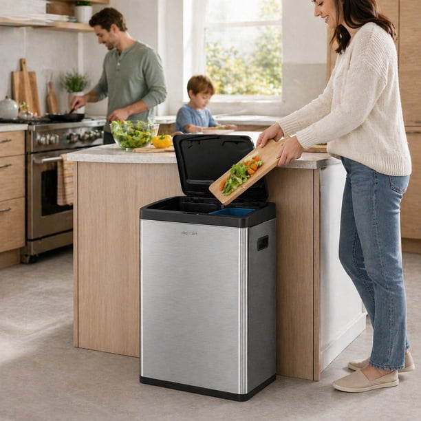 Step N' Sort 60L Motion Sensor Dual Trash & Recycling Bin – 2 x
