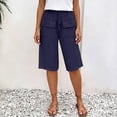 thumbnail image 4 of VBVC Women's Cotton Linen Drawstring Bermuda Shorts , Casual Knee Length Shorts For Women , Ladies' Summer Straight Leg Shorts with Pockets,Navy,S-3XL, 4 of 9