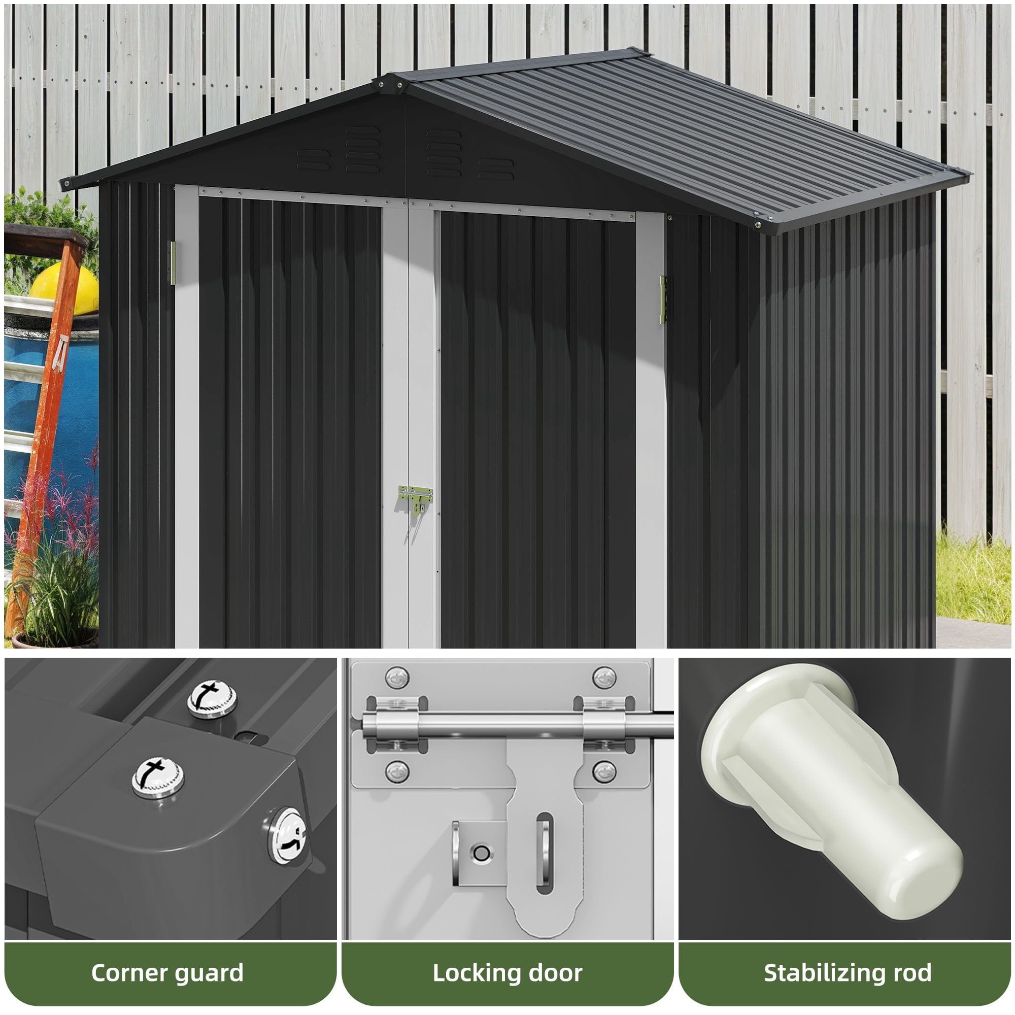 Uforic 6x4ft Outdoor Storage Shed, Lockable and Weatherproof with Vents for Backyard, Dark Gray