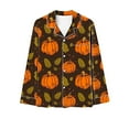 thumbnail image 3 of Womens Halloween Pajamas Sets Long Sleeve Turndown Collar Button Sleepwear Elastic Waist Pockets Pants Fashion Printed Loungewear Set Brown S, 3 of 4